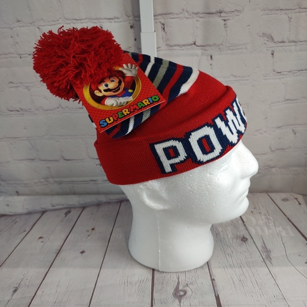 Super Mario Unisex Kids Beanie Hat Toboggan One Size Red White Blue Ninetendo - Picture 6 of 8